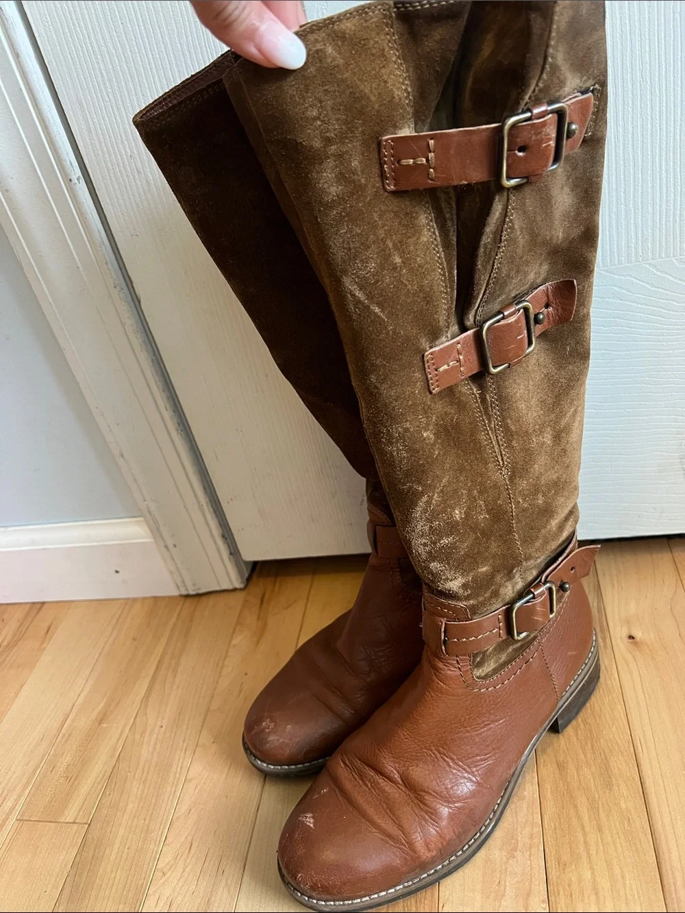 Clarks Brown Leather & Suede Mid-Calf Buckle Boots